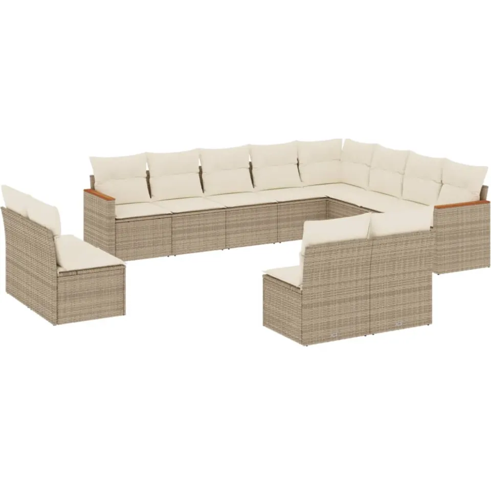 vidaXL 12-delige Loungeset met kussens poly rattan beige