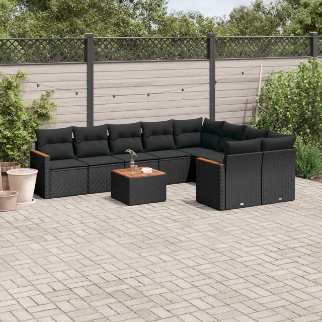 vidaXL 10-delige Loungeset met kussens poly rattan zwart, foto 2
