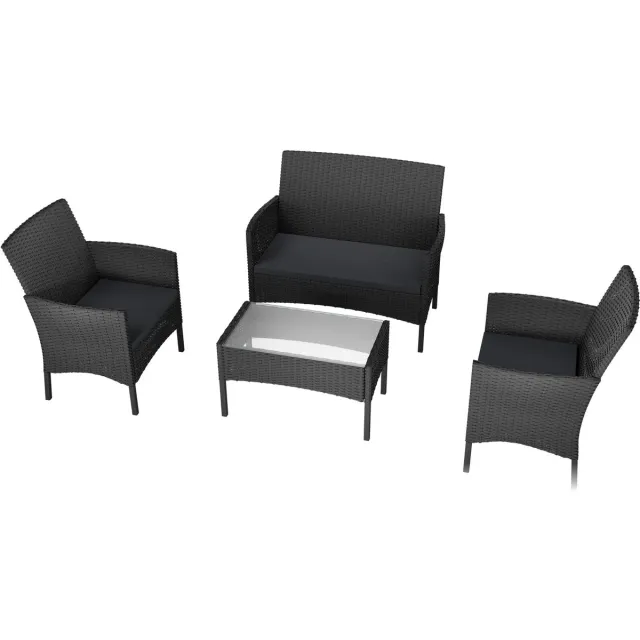 Aufun Balkonmeubelen Rotan tuinmeubelen set - Polyrotan zitgroep 4 personen Tafel 2 stoelen Bank - Wit bureaublad Antraciet