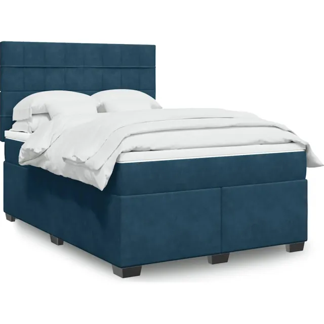 vidaXL Boxspring met matras fluweel blauw 140x200 cm