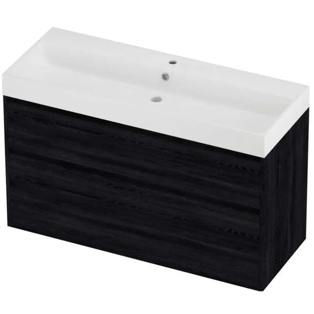 Proline Podium Badmeubelset Polystone Loft 1 Kraangat Greeploos 120x46x75 cm Mat White Black Oak Eiken