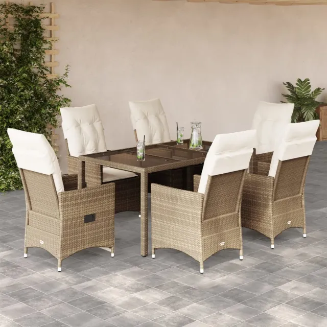 vidaXL 7-delige Tuinset met kussens poly rattan beige, foto 2