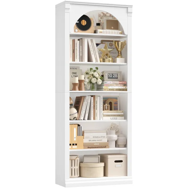 VILIMA Kast - Kast wit - Boekenkast - Opbergkast - 75 x 28 x 186 cm - 6 niveaus - Open kast - Tijdloos ontwerp - Hout