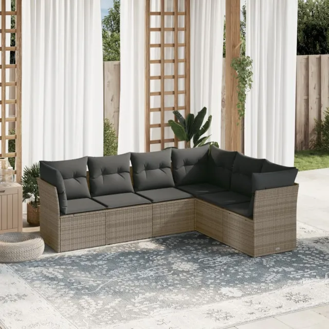 vidaXL 6-delige Loungeset met kussens poly rattan grijs, foto 2