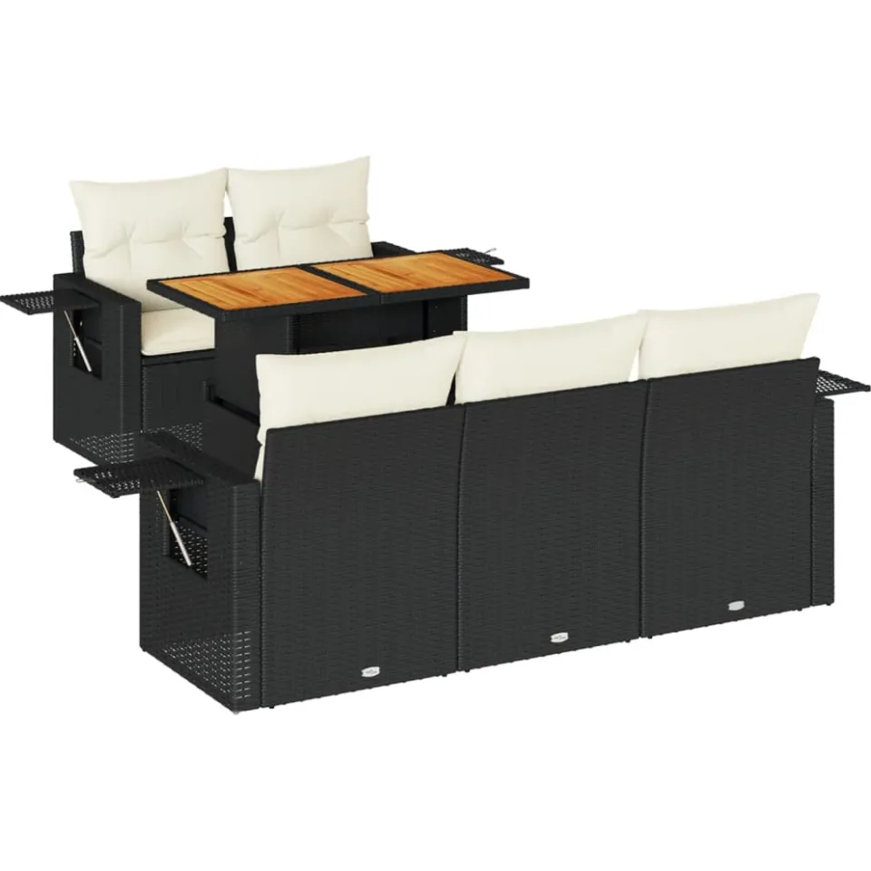 vidaXL 6-delige Loungeset met kussens poly rattan zwart, foto 3