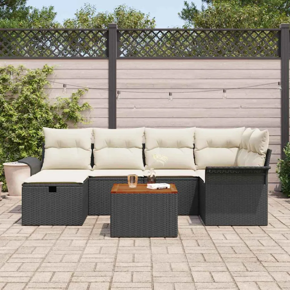 vidaXL Tuinbankenset 7 st Zwart Poly riet, foto 3