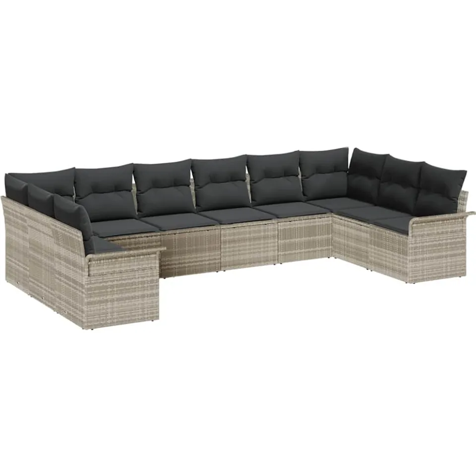 vidaXL Tuin Sofa Set 10 st Lichtgrijs poly rattan