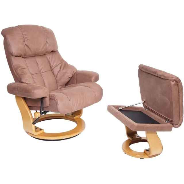MCA Relaxfauteuil Calgary XXL, TV-fauteuil kruk, 180kg belastbaar stof/textiel ~ bruin, frame natuurbruin