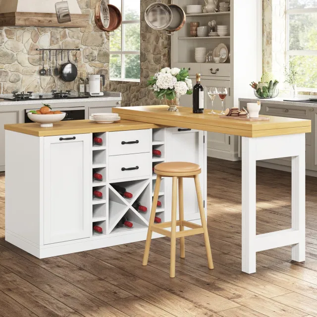COVREO Eettafel 120-223 x 40 x 73,8 cm wit MDF metaal, met opbergruimte