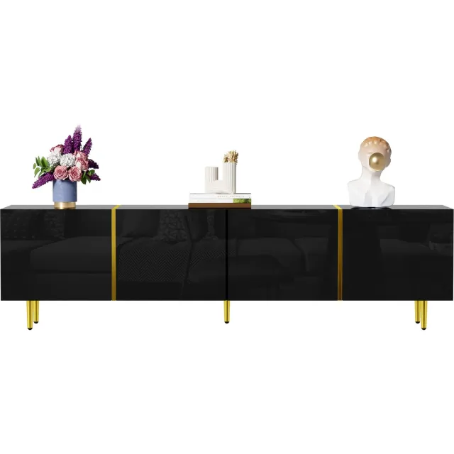 Clruro TV-meubel - Modern - Hoogglans met 4 Deuren - Strak en Minimalistisch Design - Hoogglans - Zwart Goud