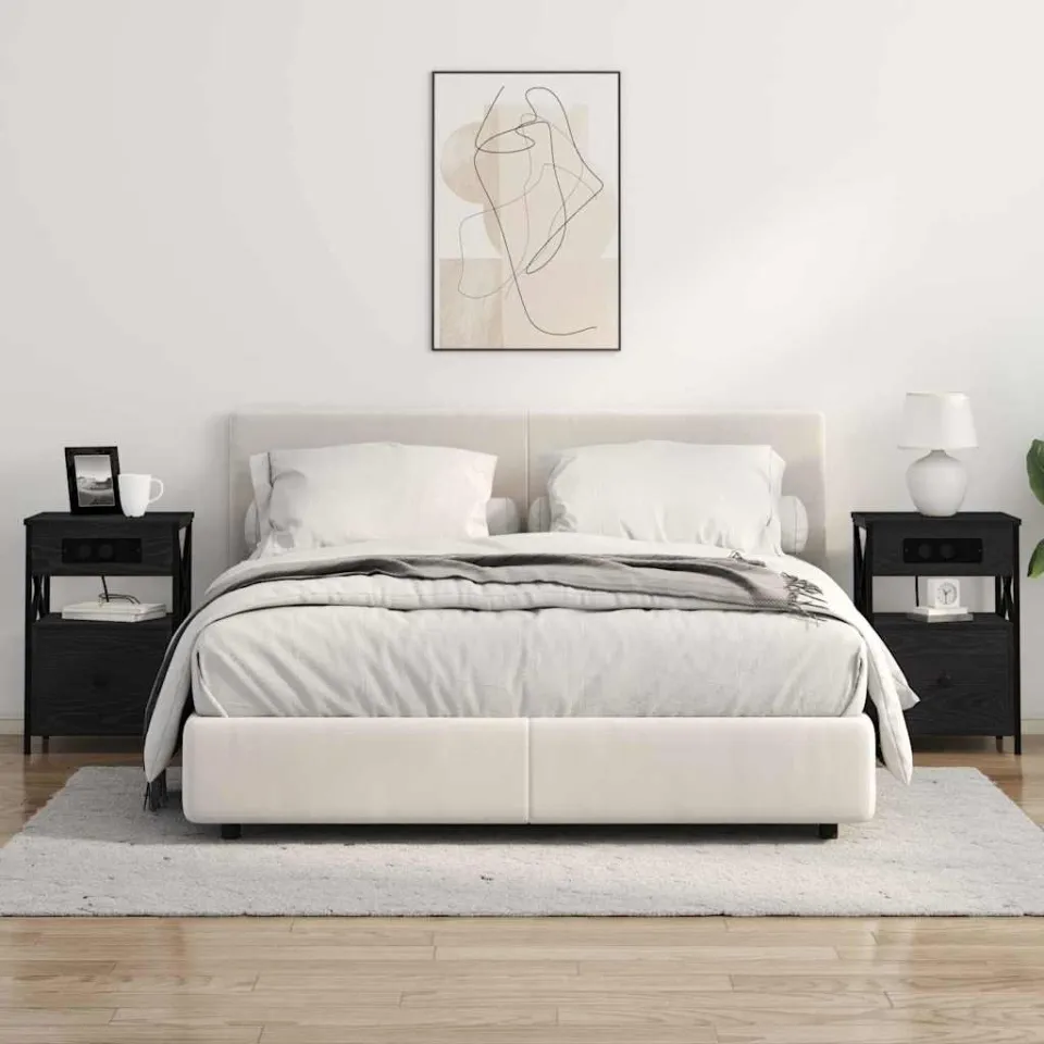 vidaXL Nachtkastje 2 st Zwart Eiken 40 x 31 x 60 cm Bewerkt hout, foto 4