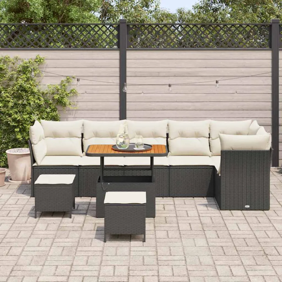 vidaXL Tuinbankenset 9 st Zwart poly rattan, foto 3