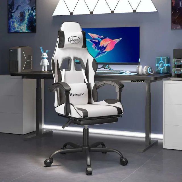 vidaXL Gamestoel draaibaar met voetensteun kunstleer zwart en wit, foto 2
