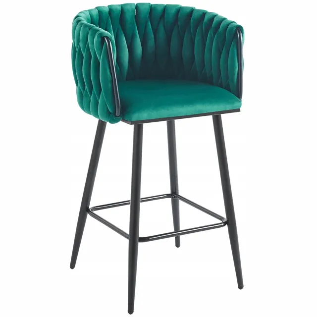 Furnitex H7-FX - Barkruk - Groen fluweel - Met rugleuning - Zwart metalen frame Groen;Zwart
