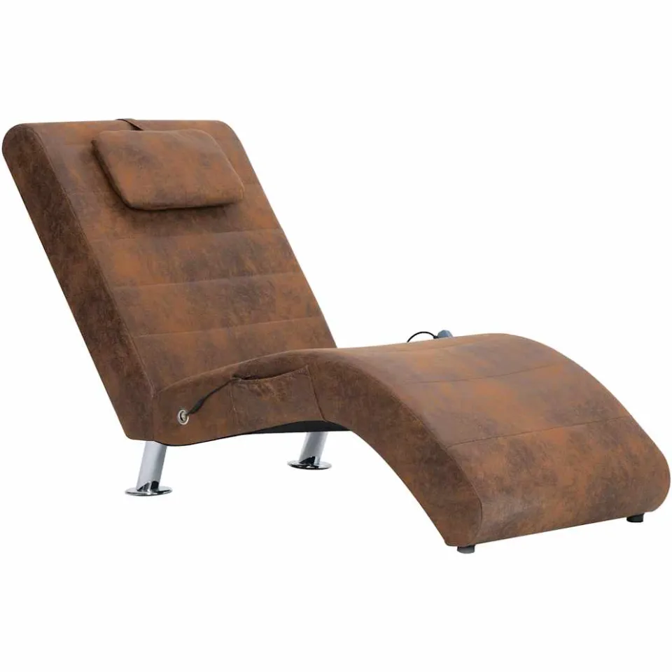 vidaXL Massage chaise longue met kussen kunstsuède bruin, foto 3