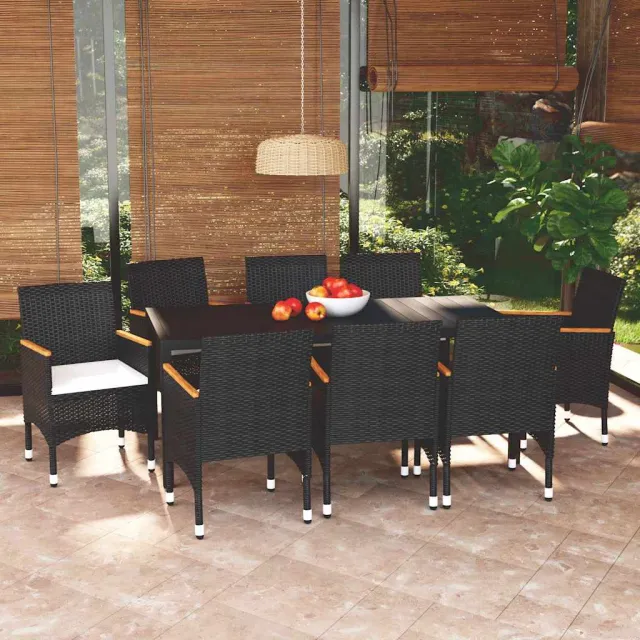 vidaXL 9-delige Tuinset met kussens poly rattan zwart, foto 2