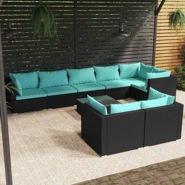 vidaXL 9-delige Loungeset met kussens poly rattan zwart, foto 2