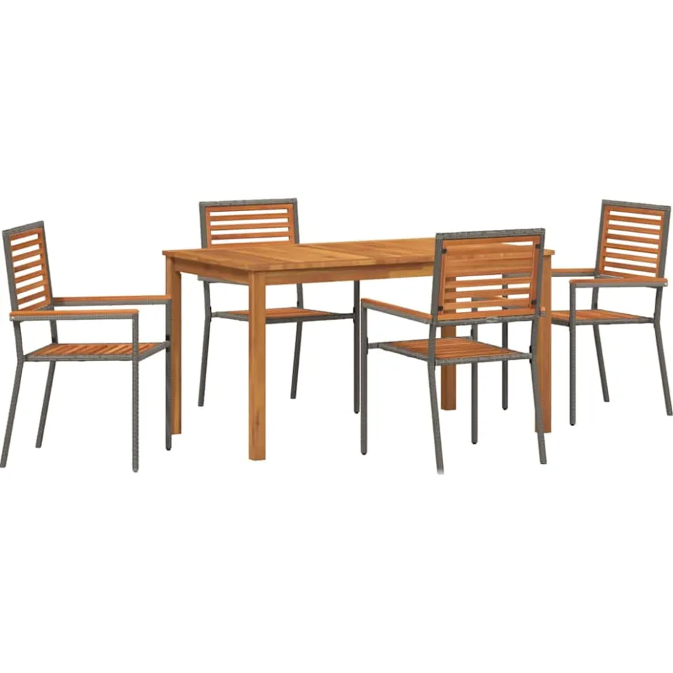 vidaXL Tuin eettafelset 5 st Grijs Massief Acaciahout
