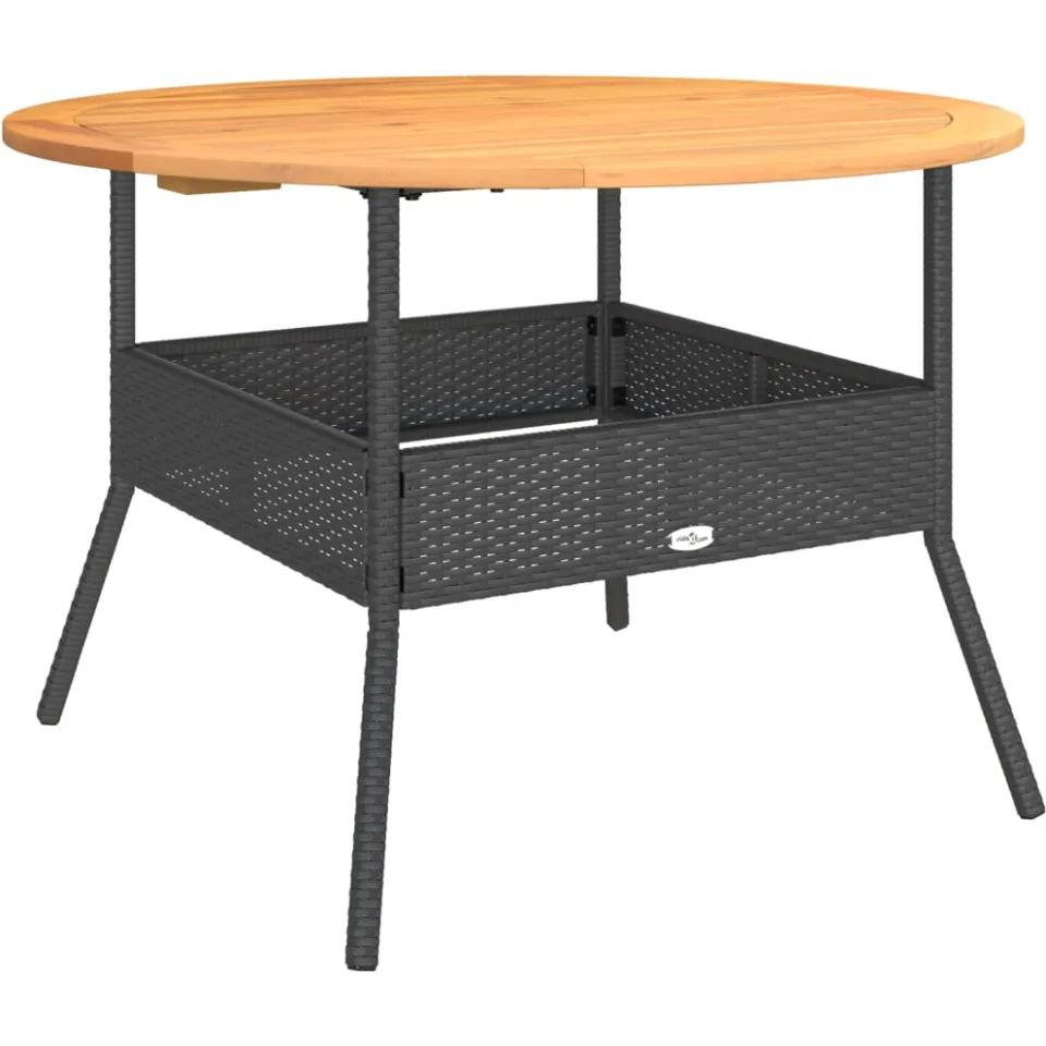 vidaXL Tuintafel met acaciahouten blad Ø110x71 cm poly rattan zwart, foto 4