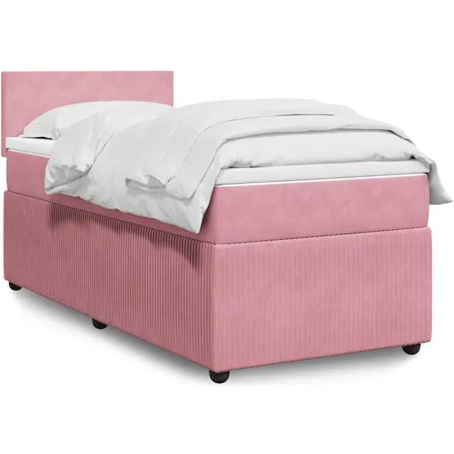vidaXL Boxspring met matras fluweel roze 100x200 cm