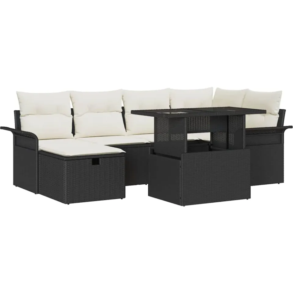 vidaXL Tuinbankenset 7 st Zwart poly rattan