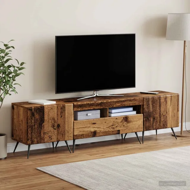 vidaXL LED tv-meubel BREDA 3 st Oud hout Bewerkt hout grijs, foto 2