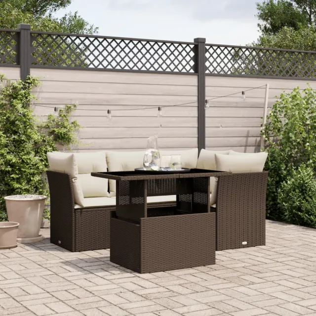 vidaXL 5-delige Loungeset met kussens poly rattan bruin, foto 2