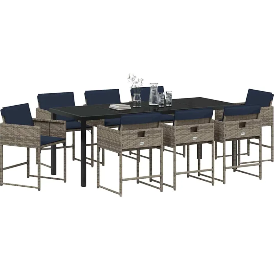 vidaXL Tuin eettafelset 9 st Grijs poly rattan