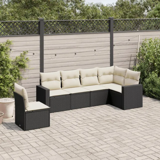 vidaXL 6-delige Loungeset met kussens poly rattan zwart, foto 2