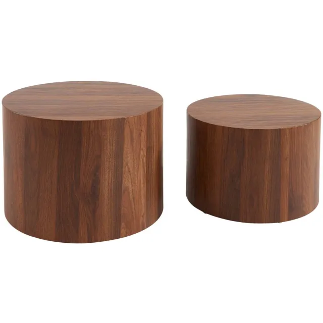 sweeek Set van 2 ronde salontafels met houteffect - sylva Walnoot