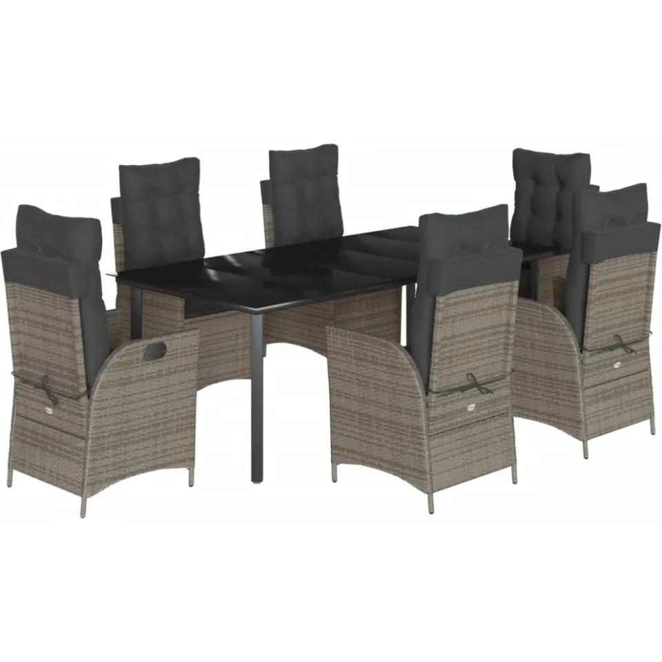 vidaXL 7-delige Tuinset met kussens poly rattan grijs