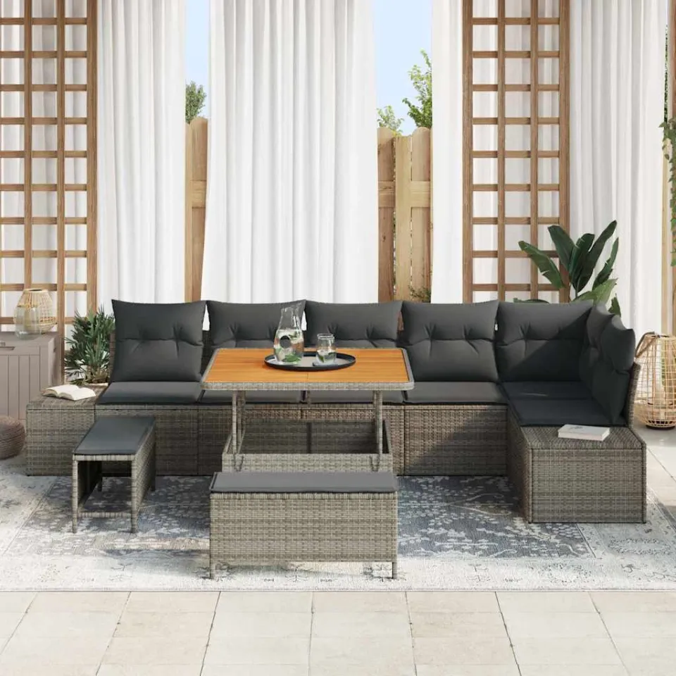 vidaXL Tuinbankenset 9 st Grijs poly rattan, foto 3
