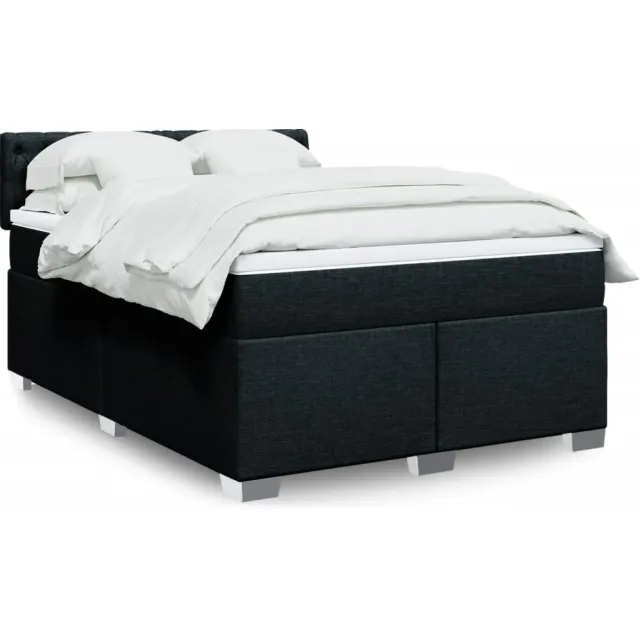 vidaXL Boxspring met matras stof zwart 140x190 cm