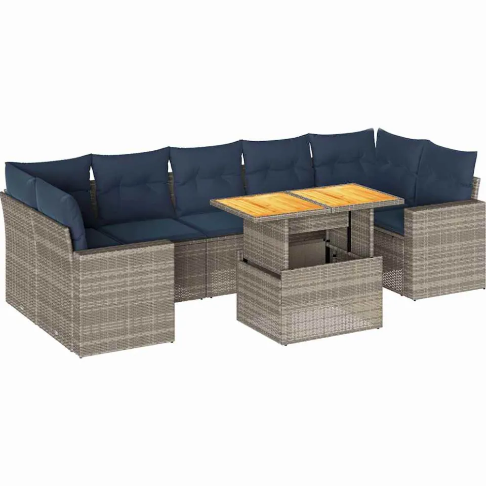 vidaXL 8-delige Loungeset met kussens poly rattan grijs, foto 3