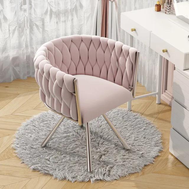 Zubaliya Luxe Velvet Draaistoel - Roze Kaptafelstoel Met 360° Rotatie En Metalen Poten - Moderne Fauteuil Voor Slaapkamer
