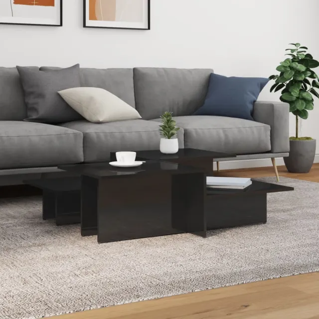 vidaXL Salontafels 2 st bewerkt hout hoogglans zwart, foto 2