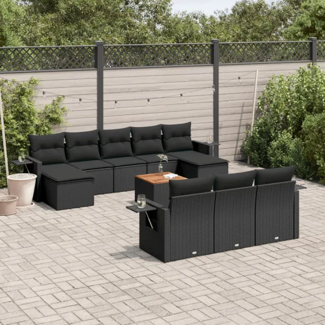 vidaXL 11-delige Loungeset met kussens poly rattan zwart, foto 2