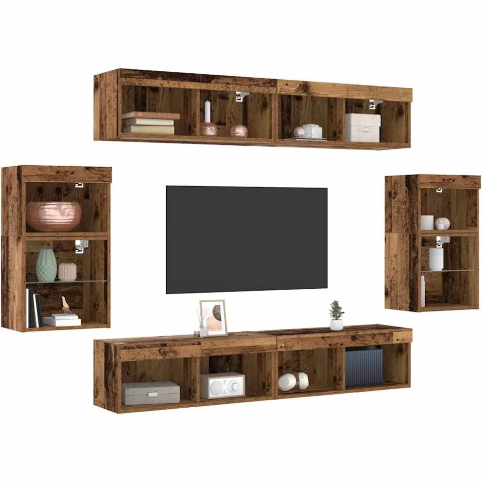 vidaXL Tv-meubelset 8 st 37 x 30 x 70 cm Oud hout Bruin