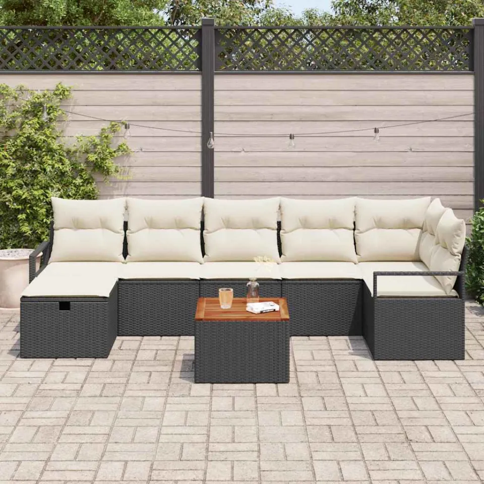vidaXL Tuinbankenset 8 st Zwart poly rattan, foto 3