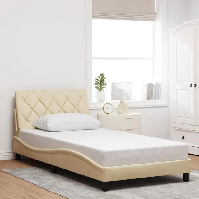 vidaXL Bedframe zonder matras 100x200 cm stof crèmekleurig