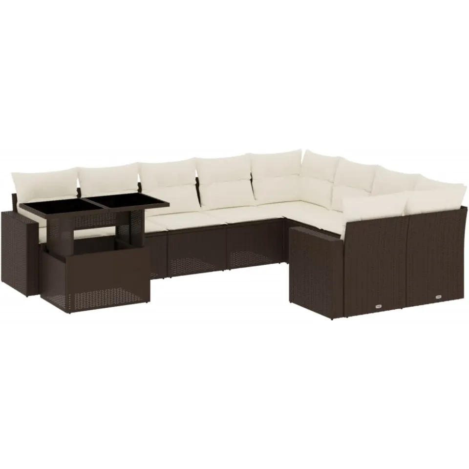 vidaXL 10-delige Loungeset met kussens poly rattan bruin, foto 3