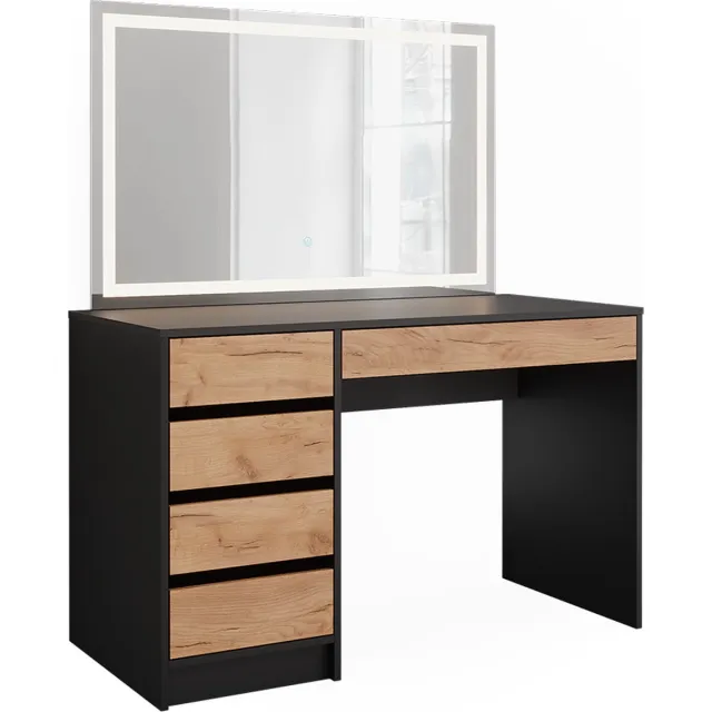 Vicco Kaptafel Sherry, Antraciet/Goudkleurig Eiken, 120 x 145 cm met LED-spiegel