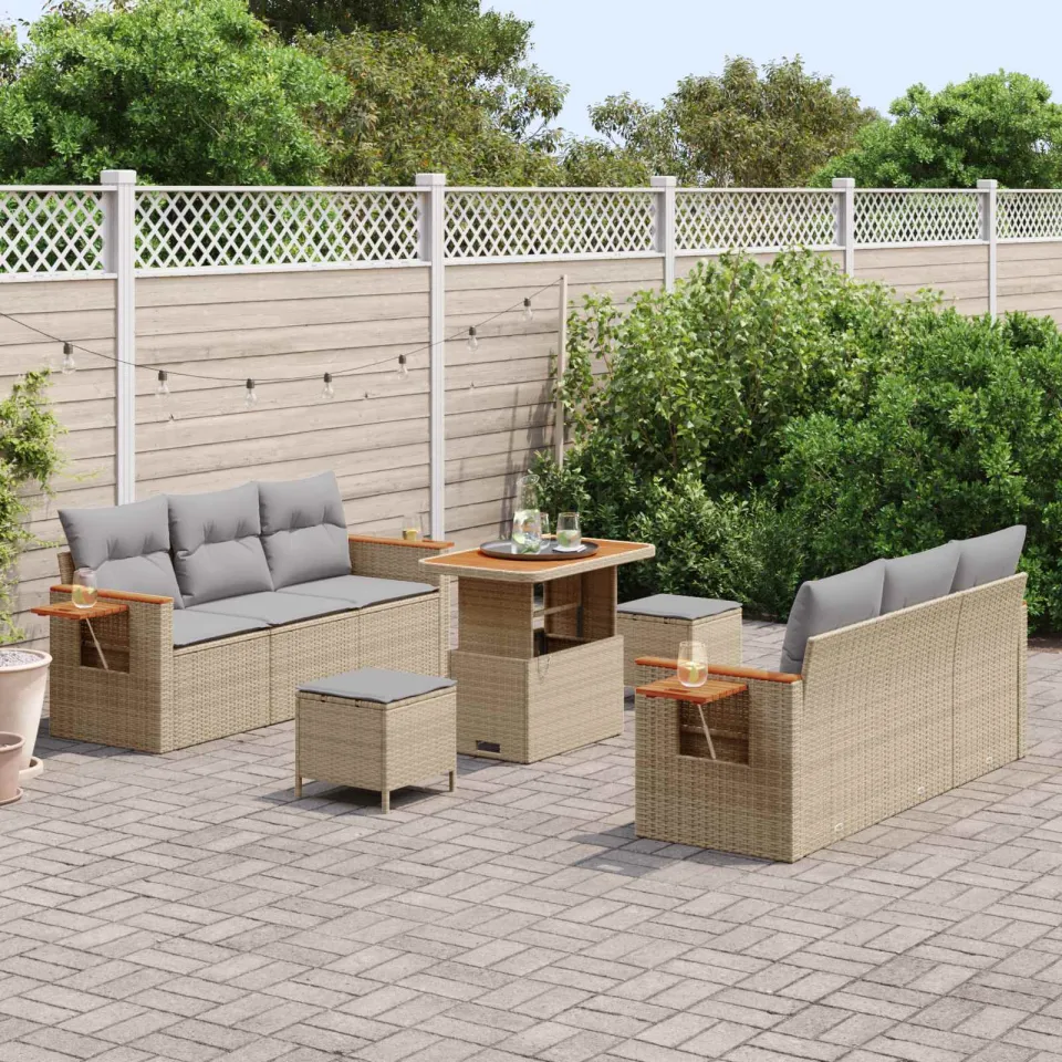 vidaXL Tuinbankenset 9 st Beige poly rattan, foto 3
