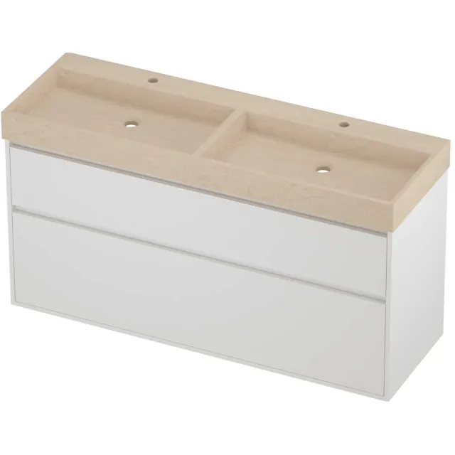 Proline Evoli Badmeubelset Hardsteen Loft 2 Gaten 140x46x75 cm Sand Stone Mat White Mat Wit