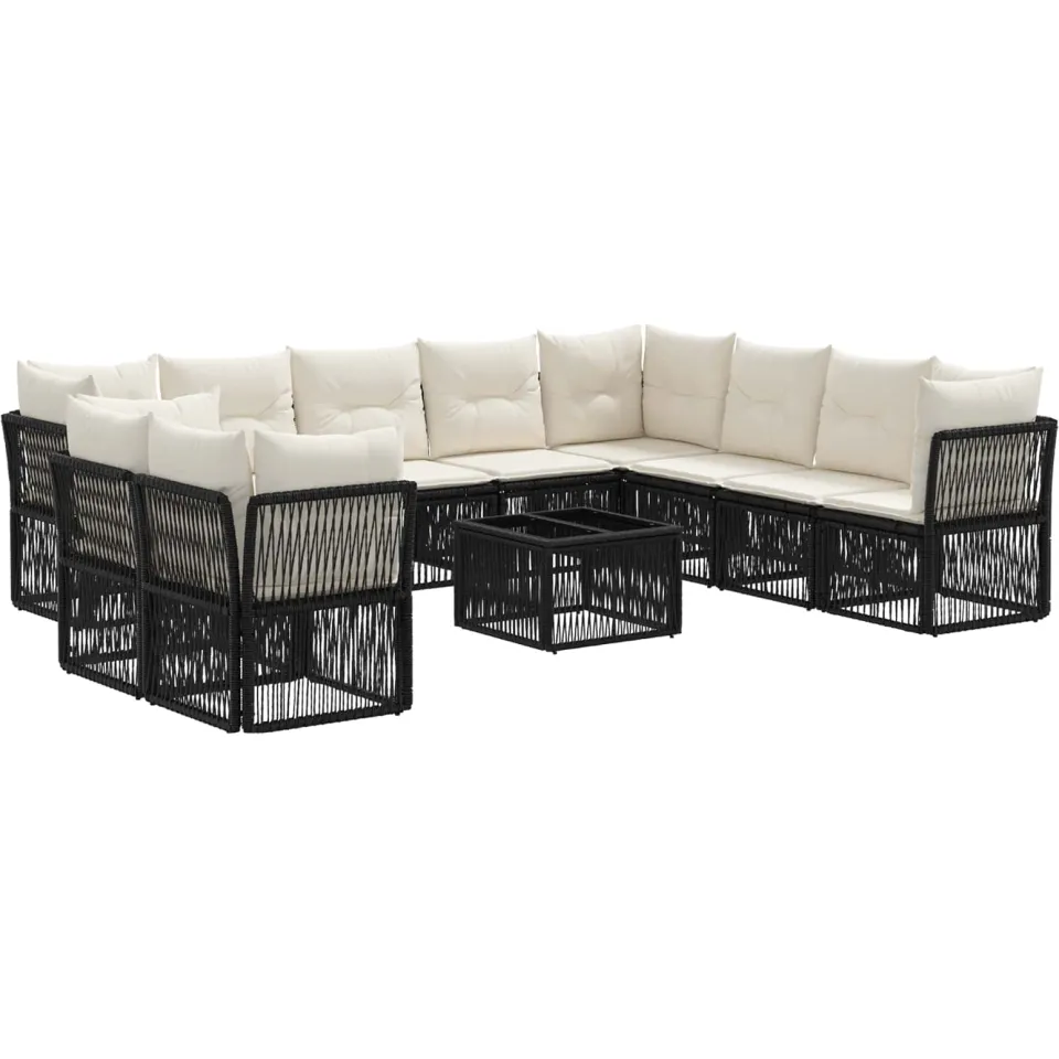 vidaXL Tuinbankenset 11 st 10-zits Zwart poly rattan, foto 3