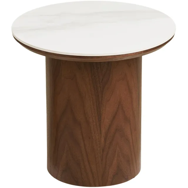 House Nordic Bijzettafel Noli - Rond Keramisch Wit/Donkerbruin - Ø40x38cm