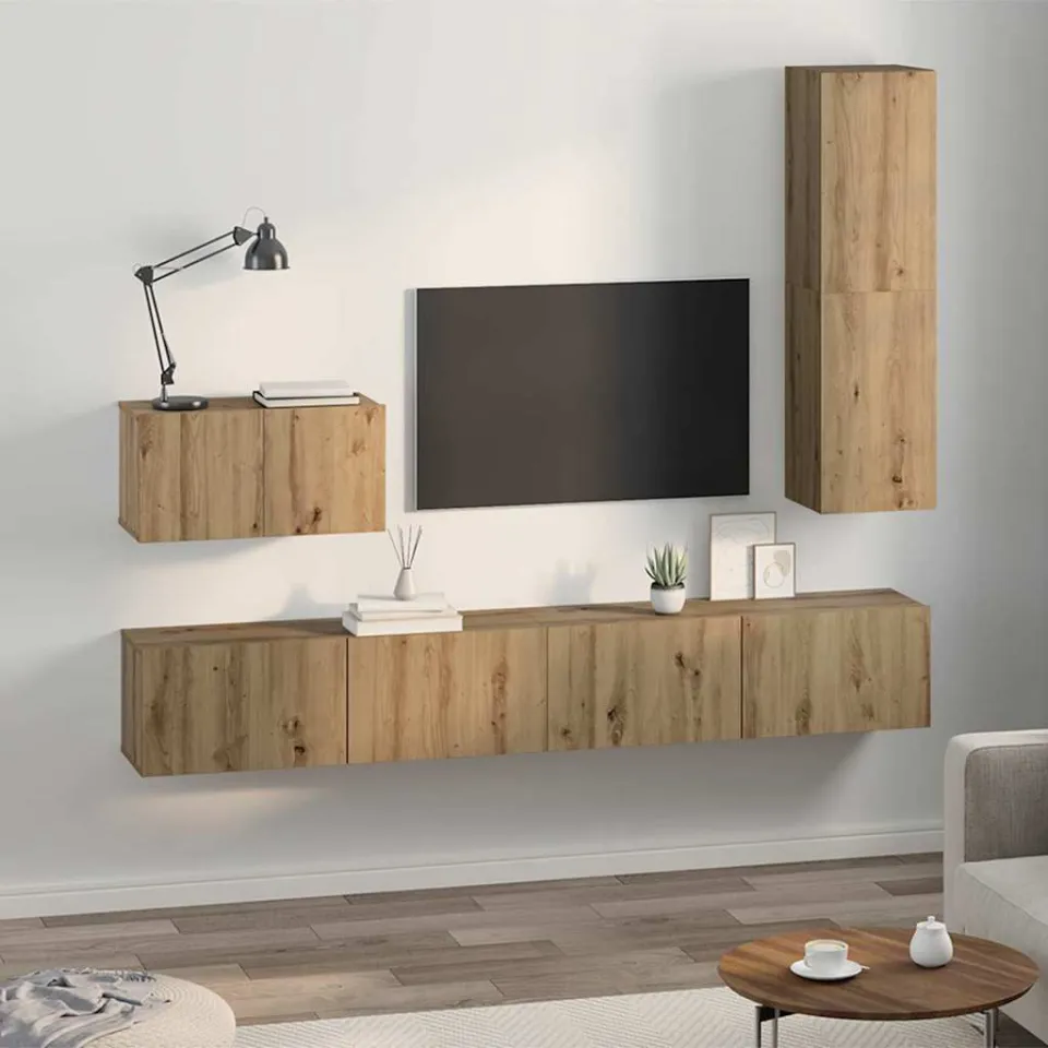 vidaXL Wand TV Kast 4 st Artisan Eiken Bewerkt hout, foto 4