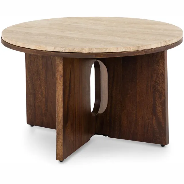 IDIMEX Salontafel BARDOLI met rond travertinblad – bruin/beige