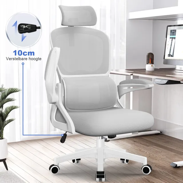 Daccormax Bureaustoel, Ergonomische Bureaustoel met Verstelbare Lendensteun en 2D Hoofdsteun – Bureaustoelen voor Volwassenen – Office Chair 135° Kantelbare Rugleuning – Belastbaar tot 150 kg – Verstelbare Armleuningen – Ademend Mesh – Zwart