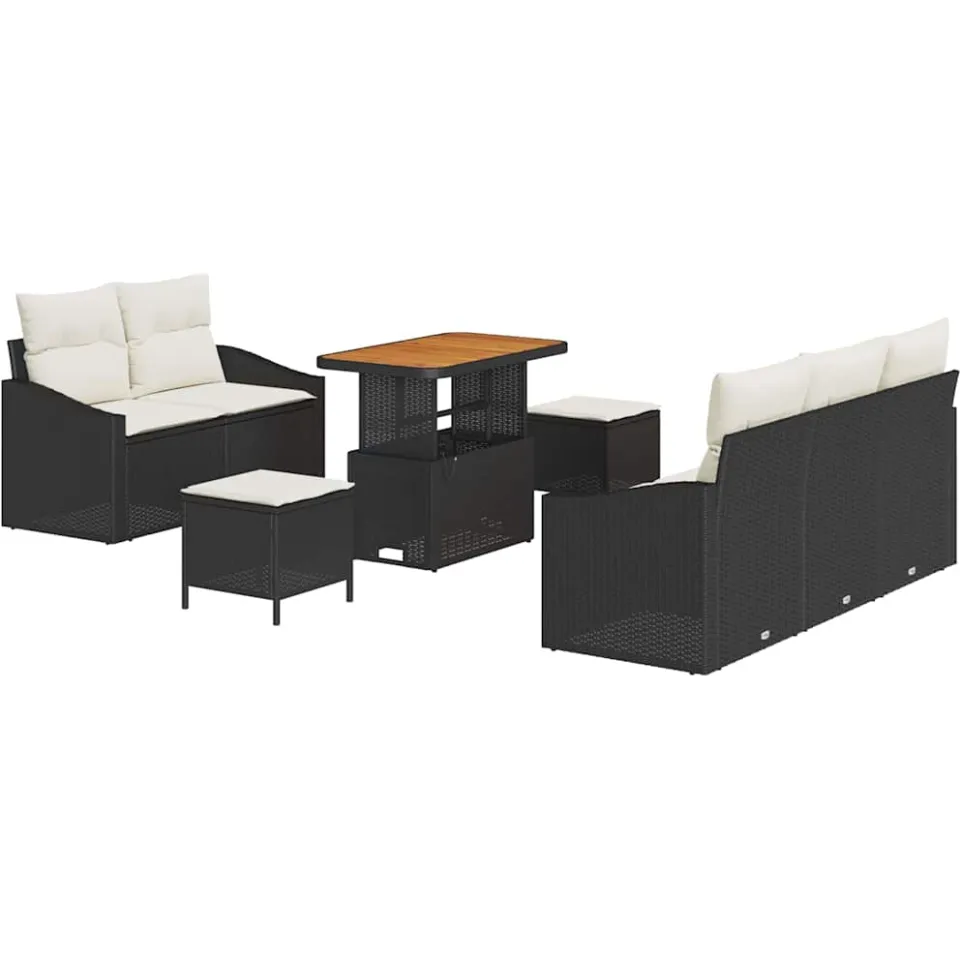 vidaXL Tuinbankenset 8 st Zwart poly rattan